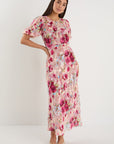 GEORGIA MAE EXQUISTITE PAINTED ROSE PUFF SLEEVE MIDI DRESS