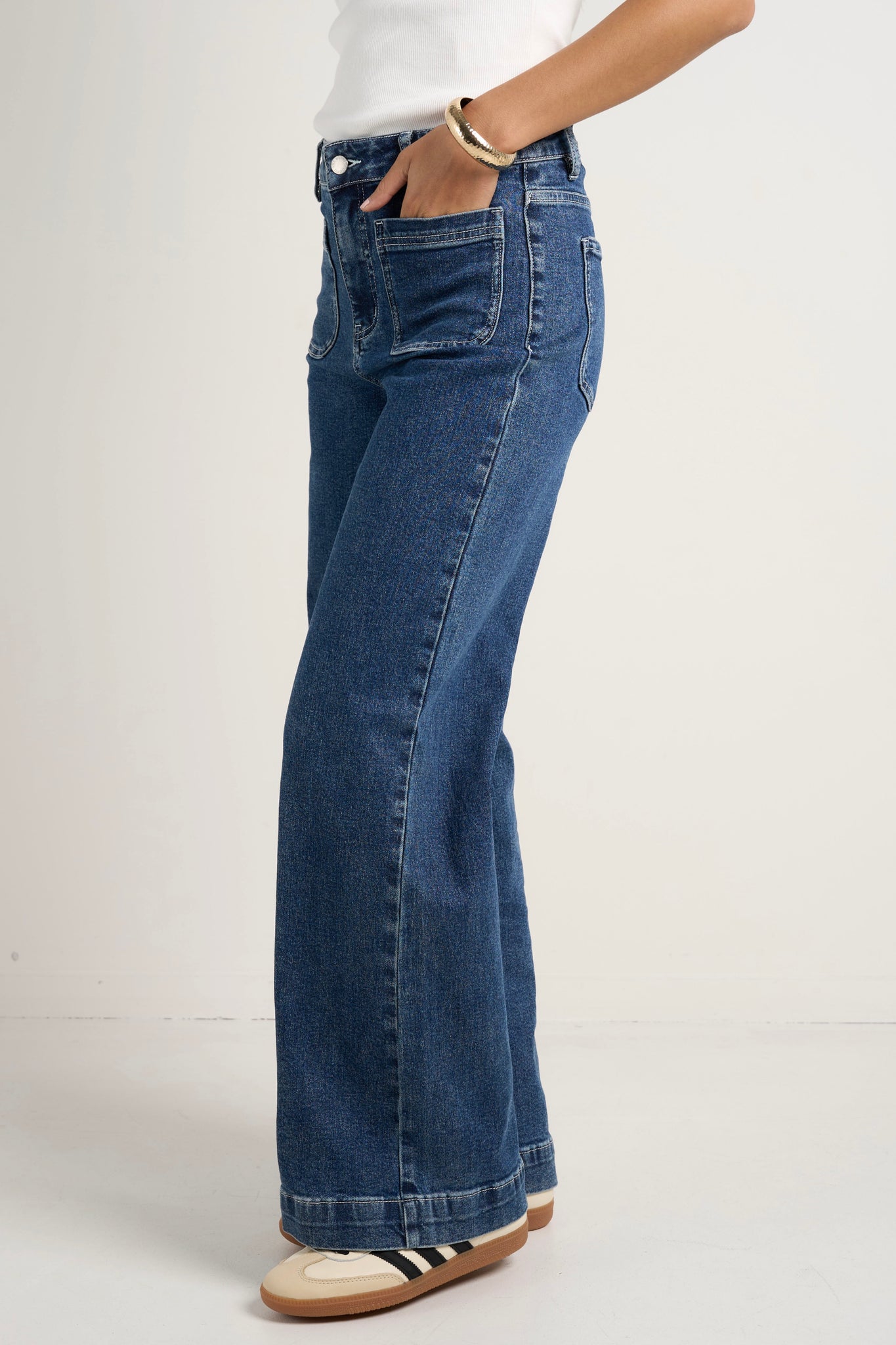 AMONG THE BRAVE ZOEY HIGH RISE WIDE LEG POCKET JEAN