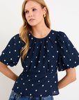 STORIES BE TOLD FINALI POLKA DOT BUBBLE SLEEVE TOP