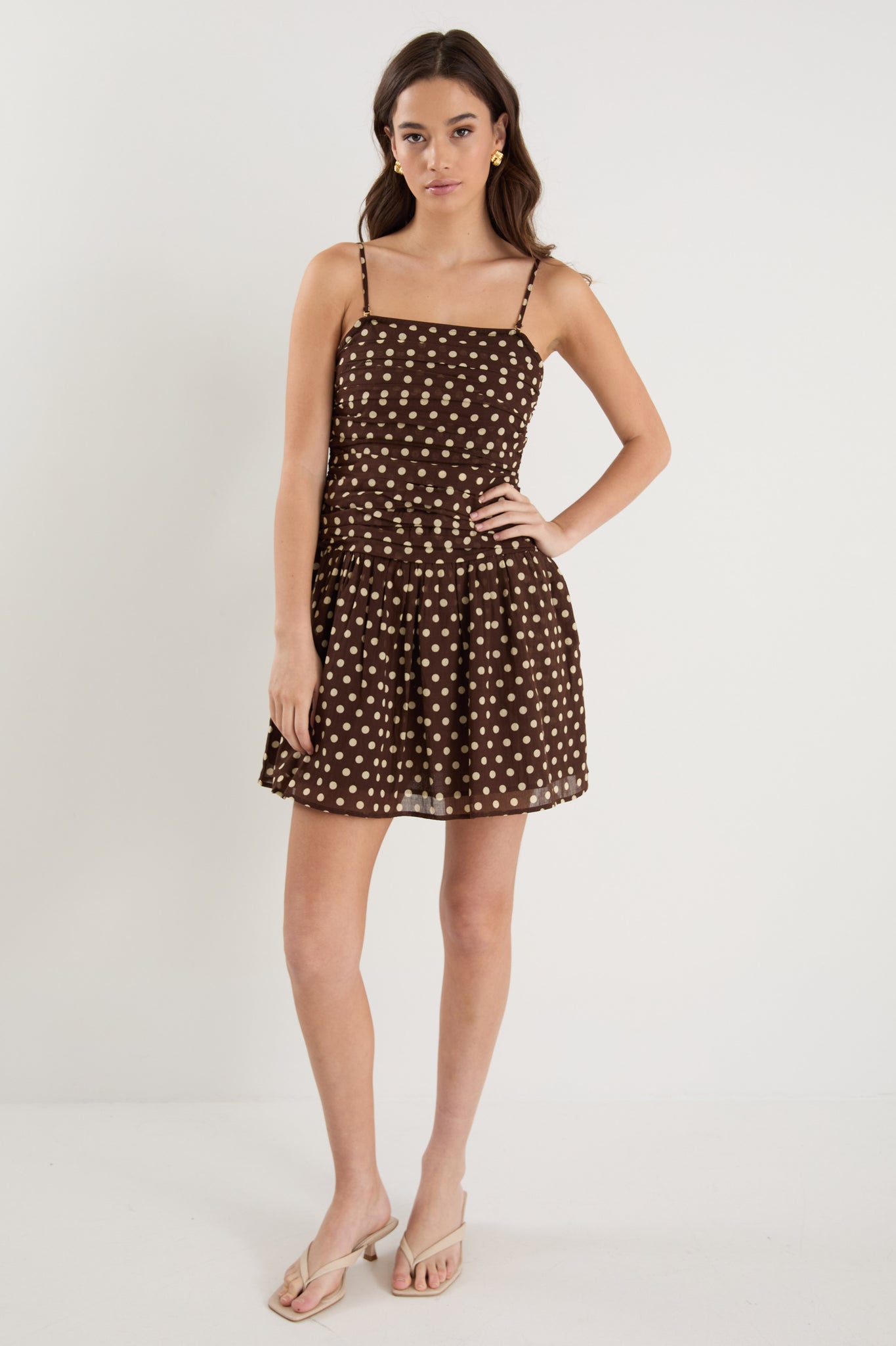 AMONG THE BRAVE FLORENTINE POLKA DOT STRAPLESS MINI DRESS
