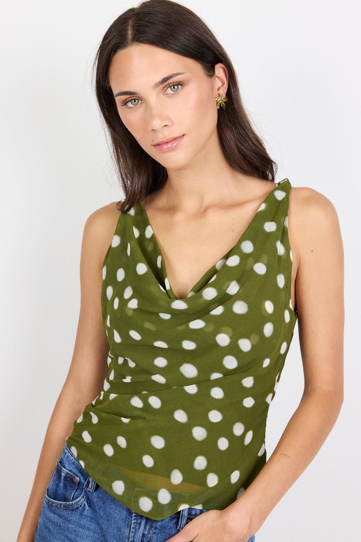 GEORGIA ZOE FRUITFUL POLKA DOT GEORGETTE TIE BACK SLIP TOP