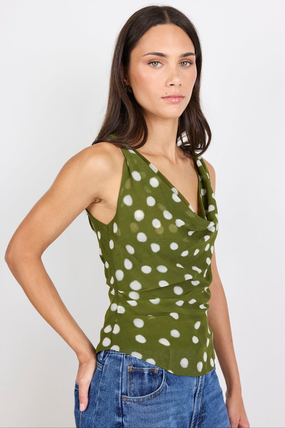 GEORGIA ZOE FRUITFUL POLKA DOT GEORGETTE TIE BACK SLIP TOP