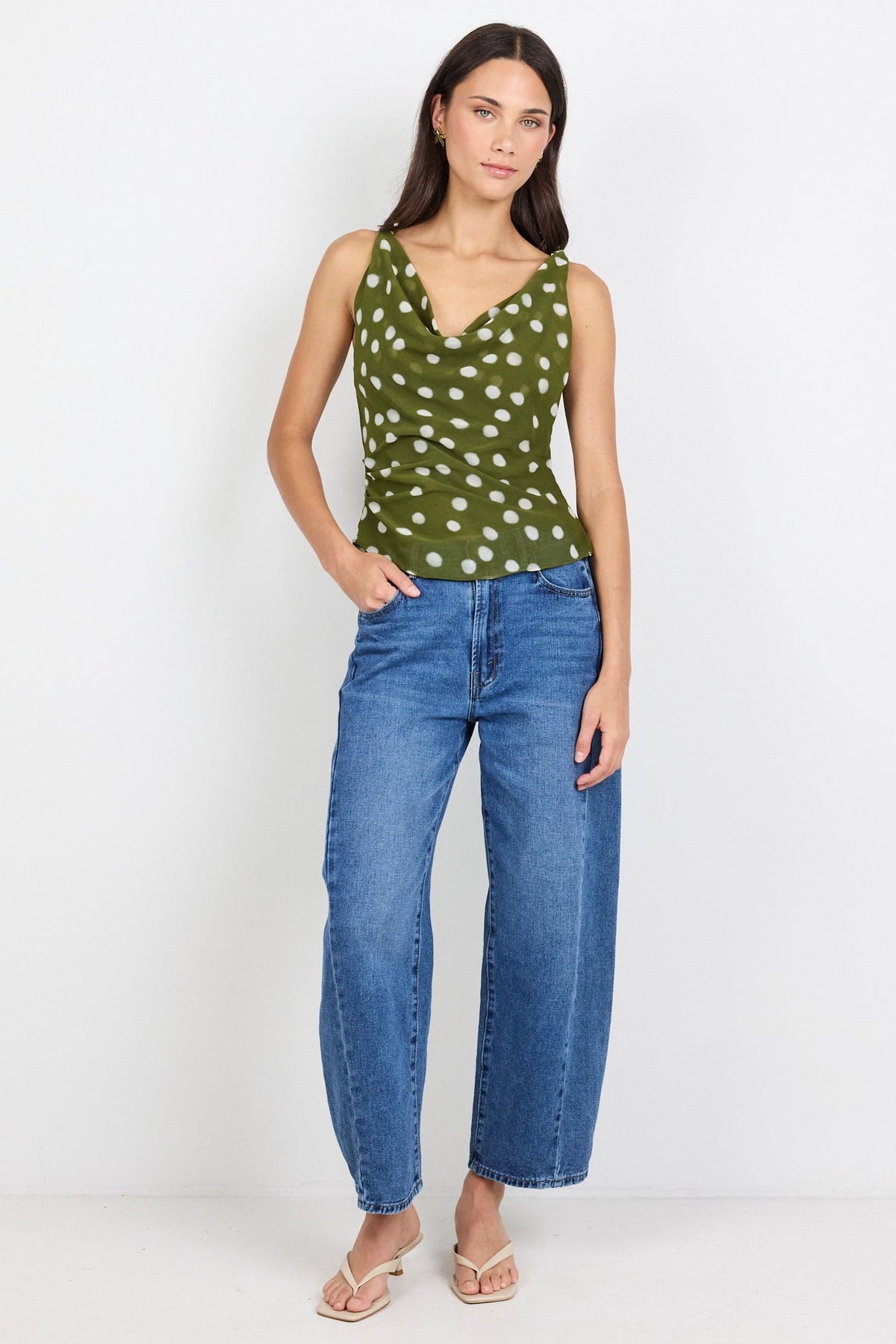 GEORGIA ZOE FRUITFUL POLKA DOT GEORGETTE TIE BACK SLIP TOP