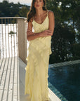 GEORGIA ZOE GALORE BUTTER BIAS RUFFLE SLIP MAXI DRESS