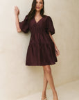 GEORGIA ZOE AXEL PUFF SLEEVE V NECK MINI DRESS