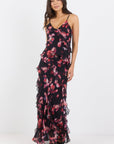 GEORGIA ZOE GALORE ABSTRACT PRINT BIAS RUFFLE SLIP MAXI DRESS