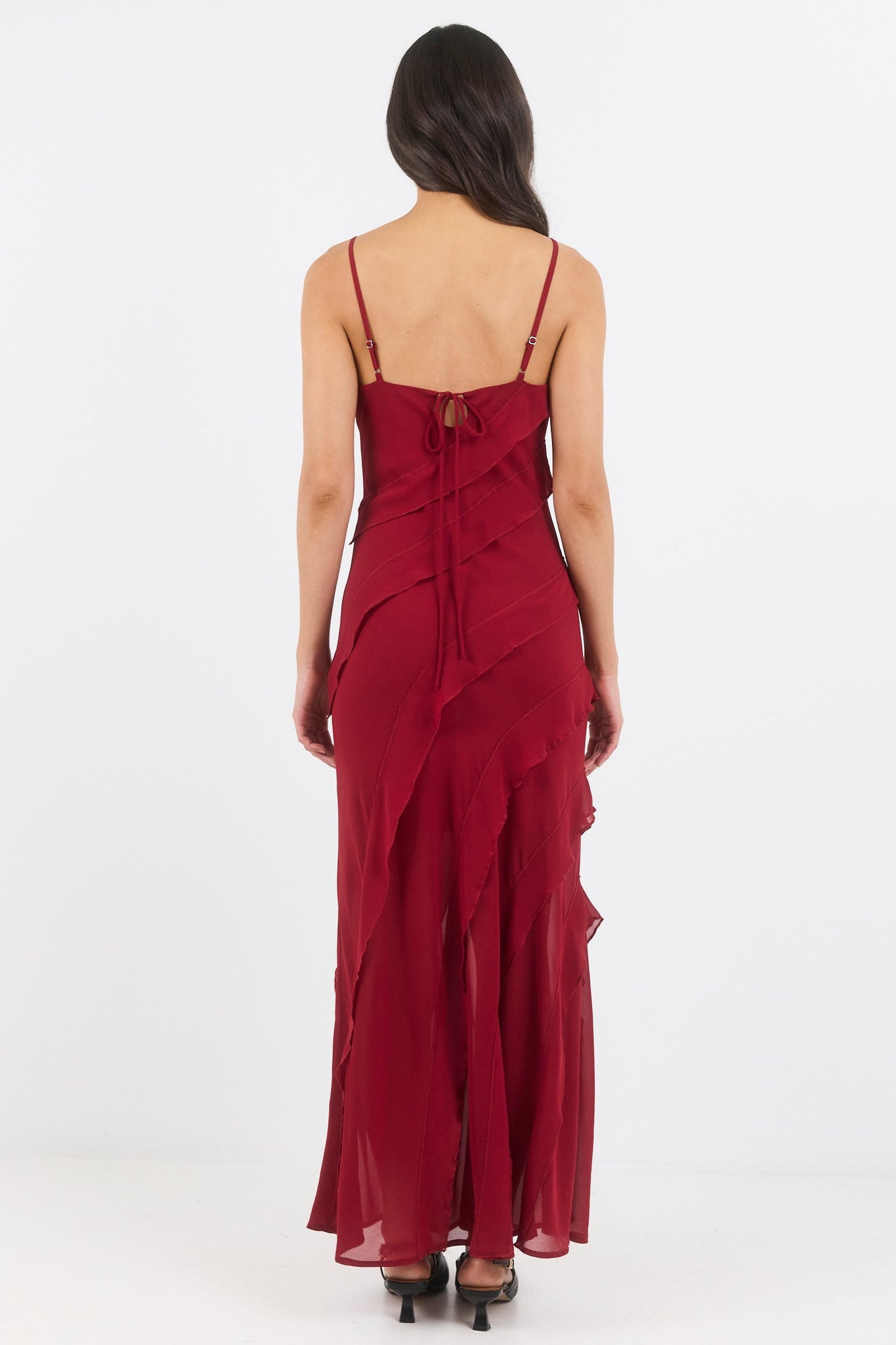 GEORGIA ZOE GALORE BIAS RUFFLE SLIP MAXI DRESS