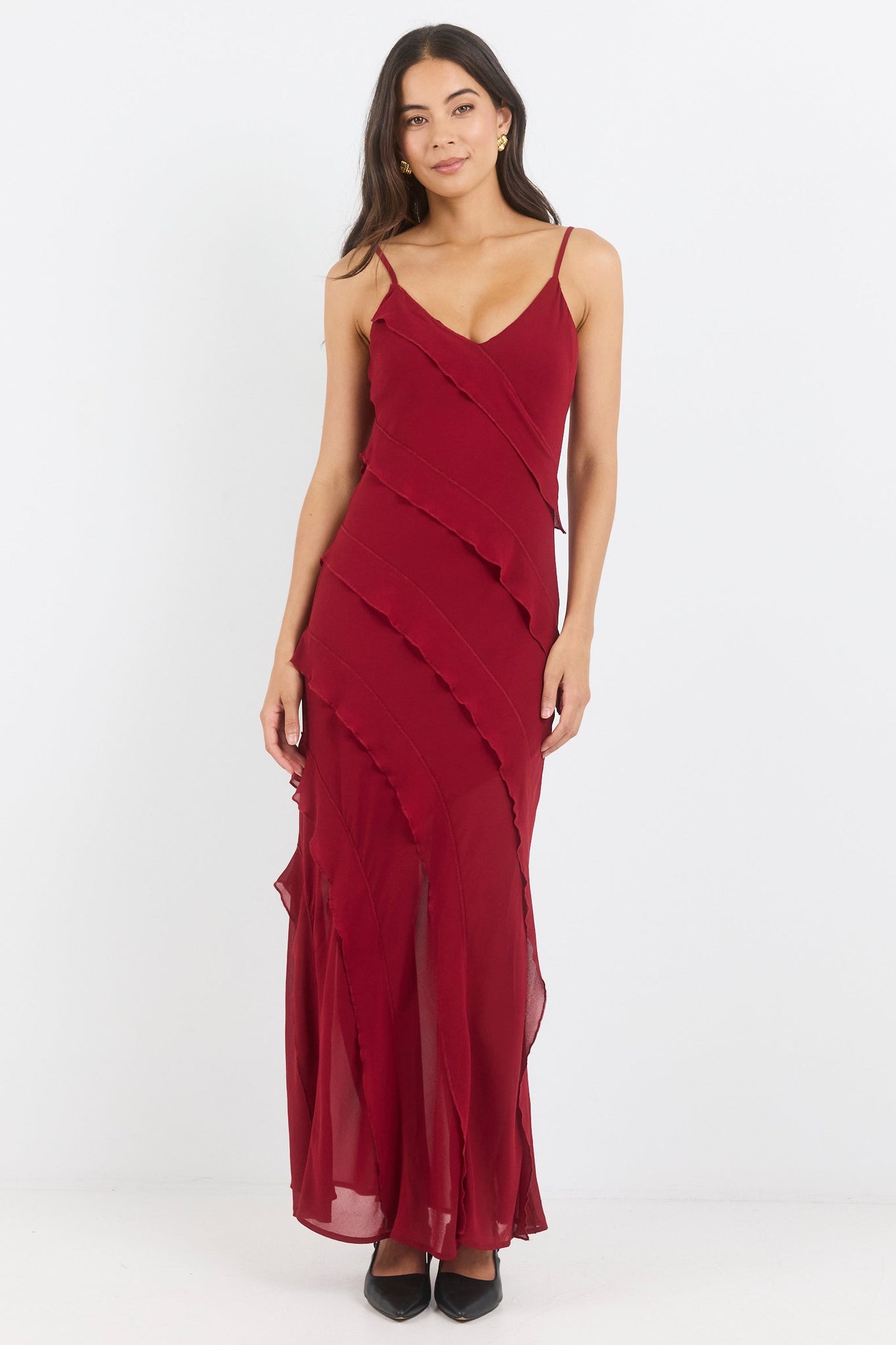 GEORGIA ZOE GALORE BIAS RUFFLE SLIP MAXI DRESS