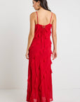 GEORGIA MAE GALORE FLAME BIAS RUFFLE SLIP MAXI DRESS