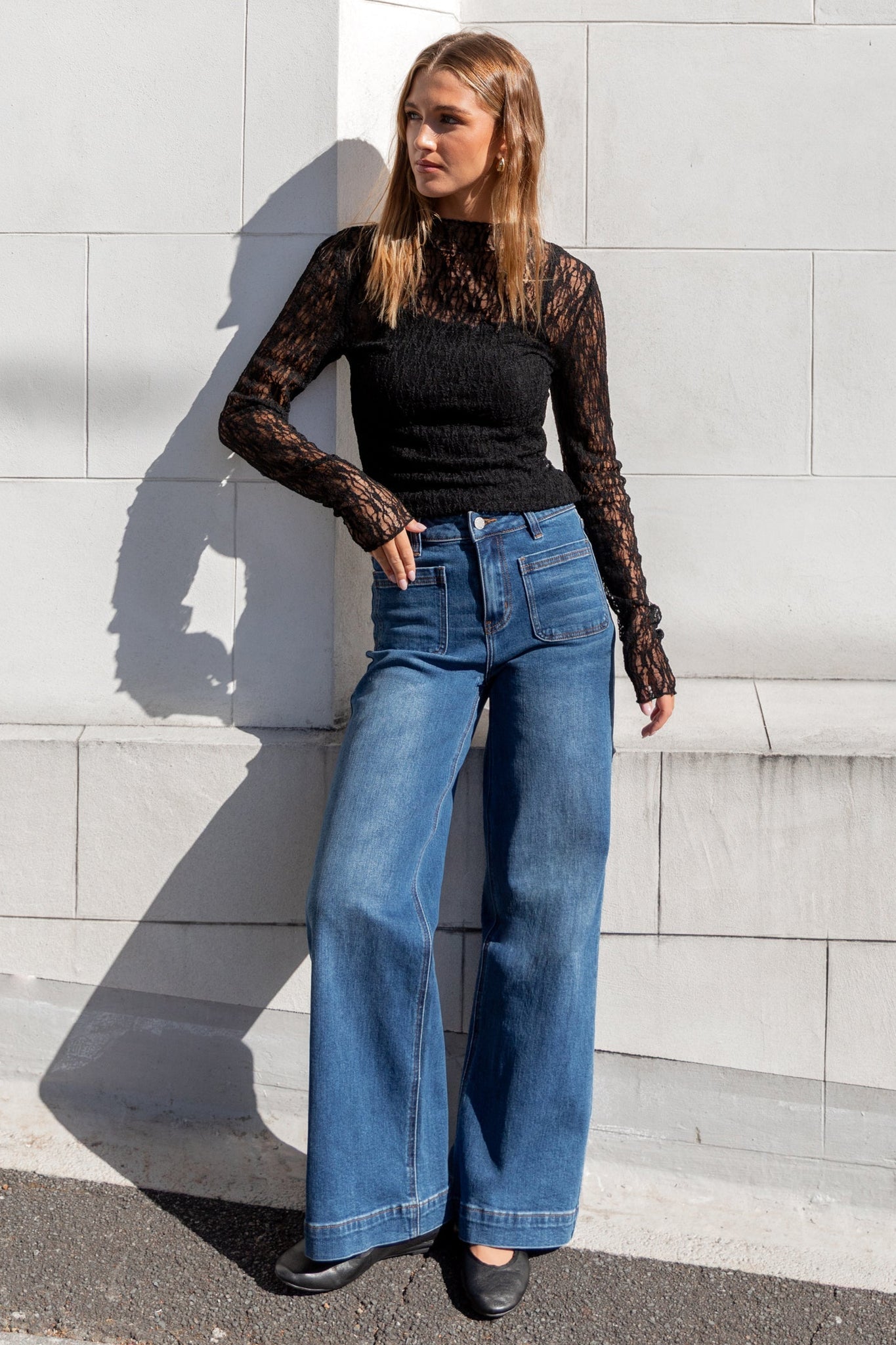 AMONG THE BRAVE ZOEY REGULAR HIGH RISE WIDE LEG JEAN