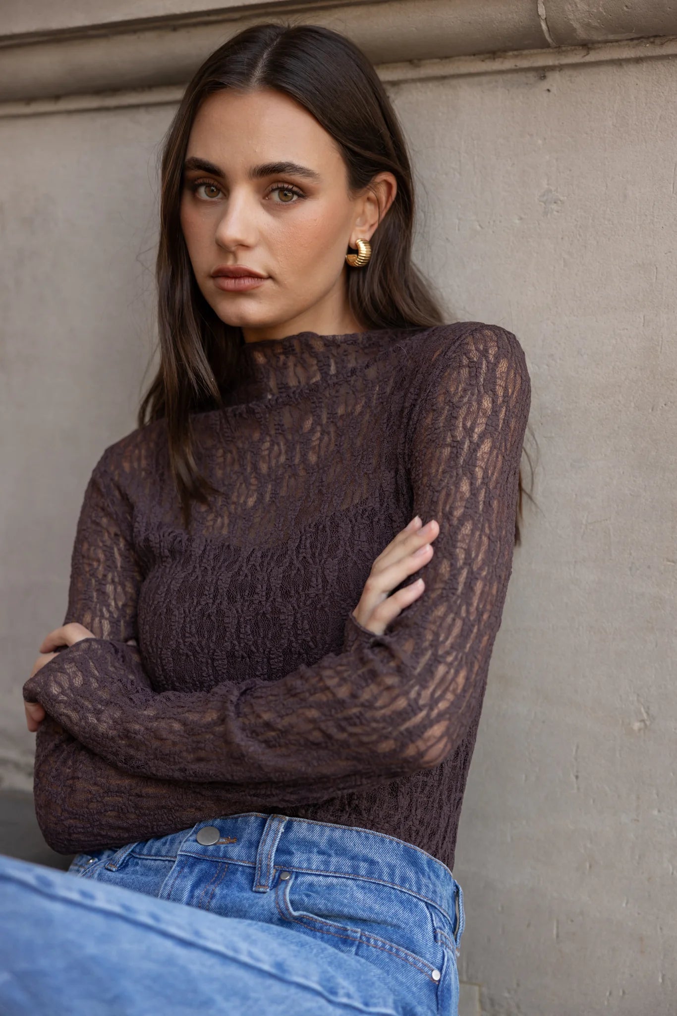 AMONG THE BRAVE GIVING LACE LS TOP