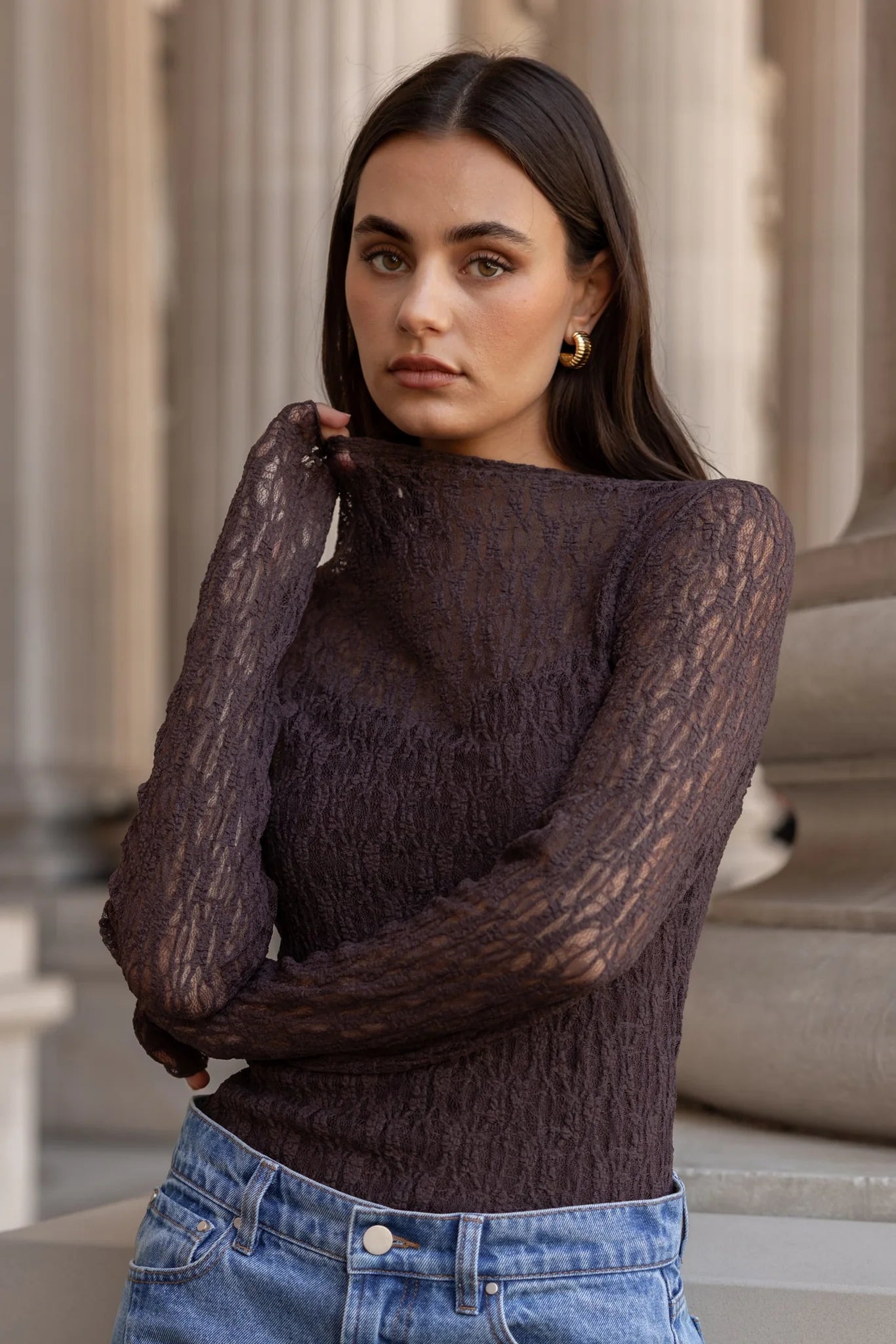 AMONG THE BRAVE GIVING LACE LS TOP