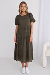 IVY + JACK GRACEFUL SHIRRED BUBBLE SLEEVE TIERED MAXI DRESS
