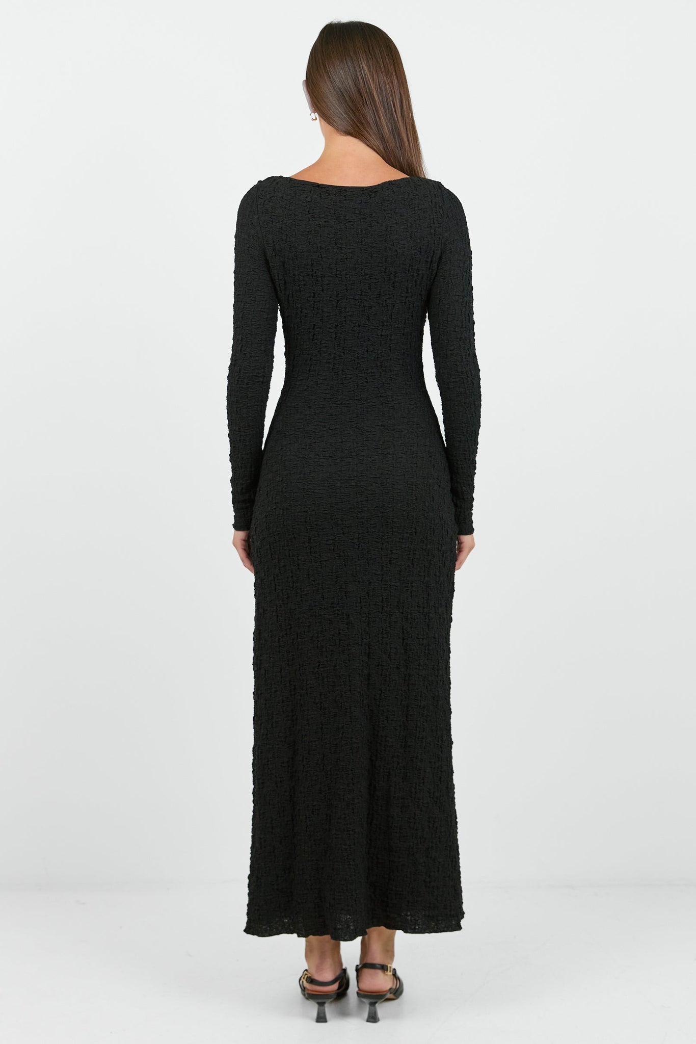 AMONG THE BRAVE HABITAT STRETCH LACE KNIT LONG SLEEVED MAXI DRESS