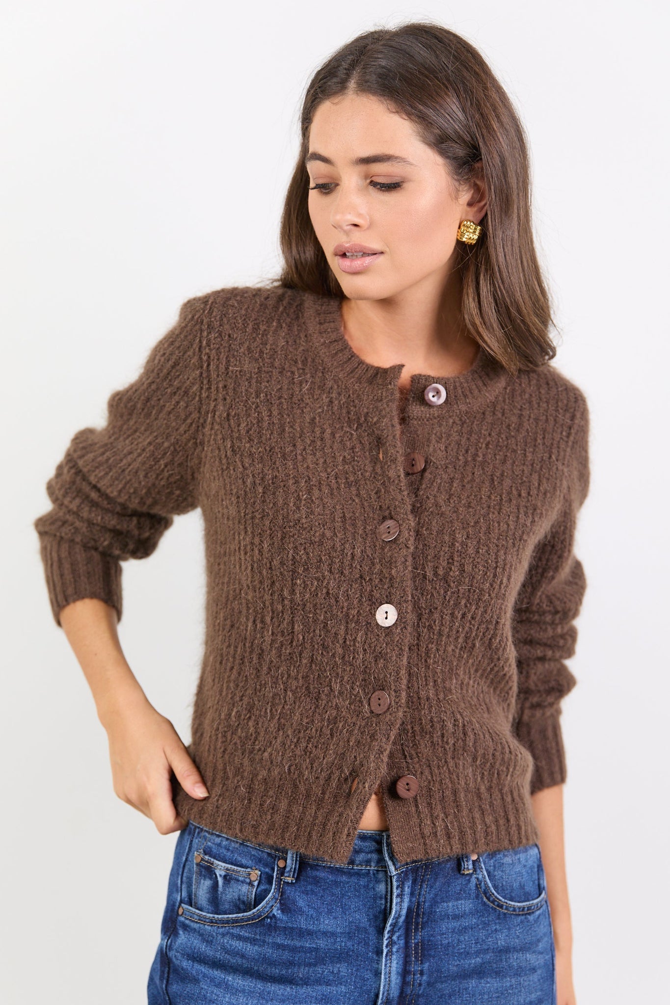 IVY + JACK HIGHLIGHT MOHAIR BLEND CREWNECK CARDIGAN