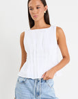STORIES BE TOLD INSPIRATION LINEN PINTUCK FRONT BOATNECK TOP
