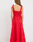 IVY + JACK ISABELLA RED COTTON POPLIN STRAPPY TIERED MAXI DRESS