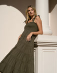 IVY + JACK ISABELLA COTTON POPLIN STRAPPY TIERED MAXI DRESS