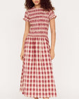 MINK PINK ANOUK SHORT SLEEVE SHIRRED CHECK MINI DRESS