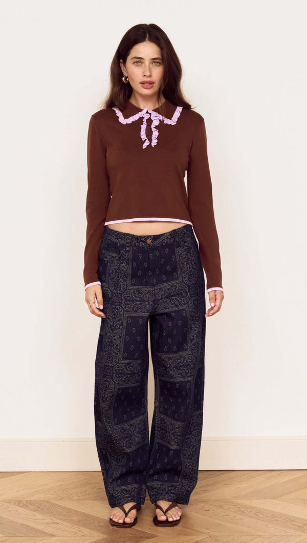 MINK PINK RHEA RUFFLE POLO KNIT TOP