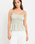 AMONG THE BRAVE MUSINGS SAGE GINGHAM TIE STRAP CAMI