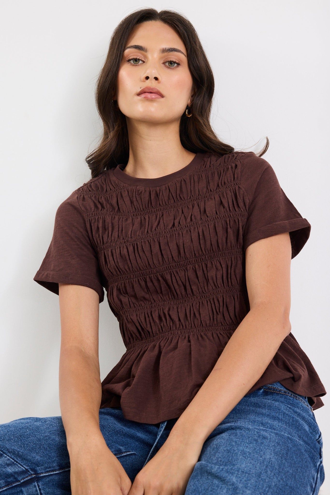 STORIES BE TOLD NEAT SLUB SHIRRED DETAIL SS TEE