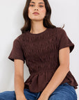 STORIES BE TOLD NEAT SLUB SHIRRED DETAIL SS TEE