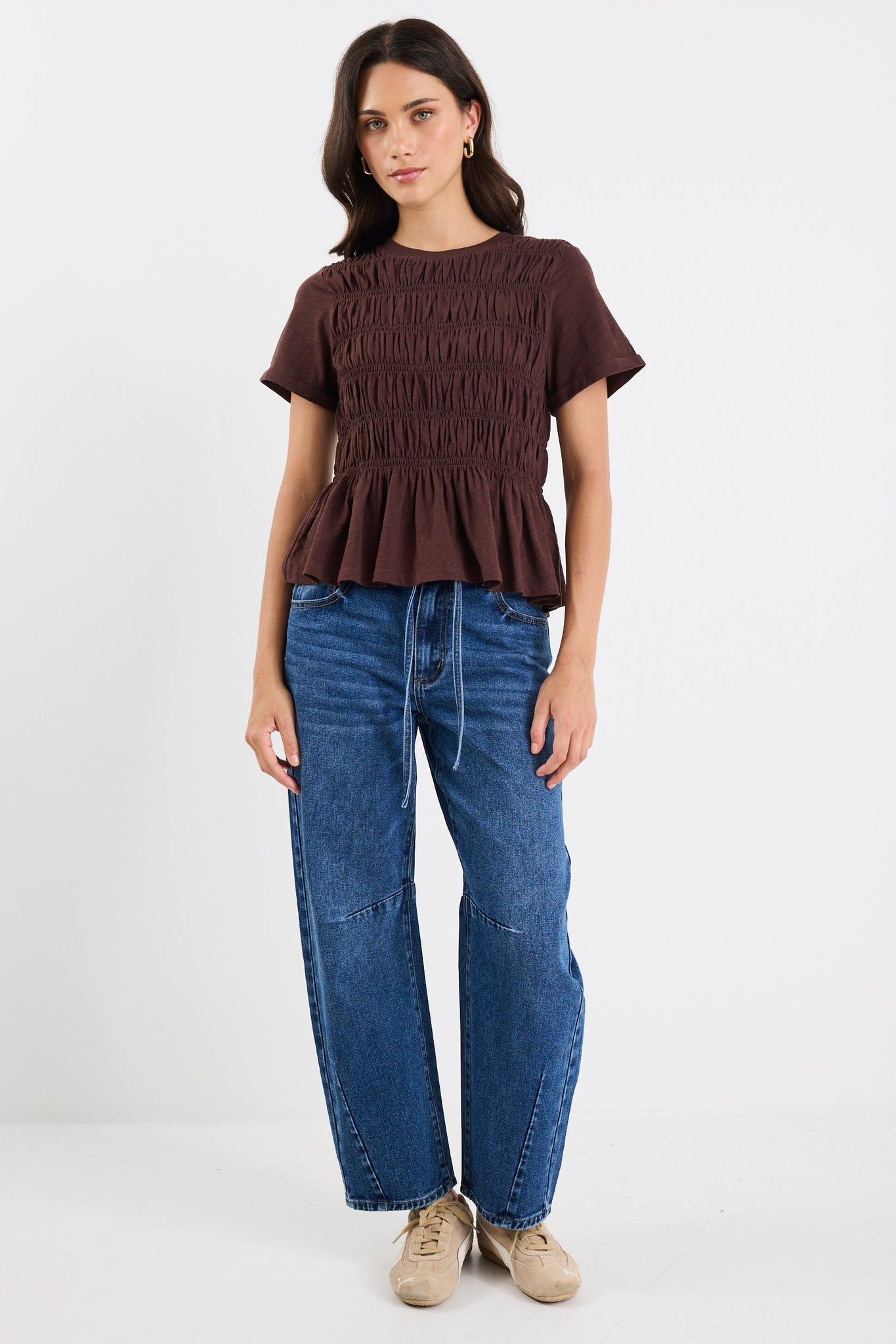 STORIES BE TOLD NEAT SLUB SHIRRED DETAIL SS TEE