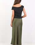 IVY + JACK ROSETTE SATIN BIAS MIDI SKIRT