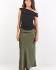 IVY + JACK ROSETTE SATIN BIAS MIDI SKIRT