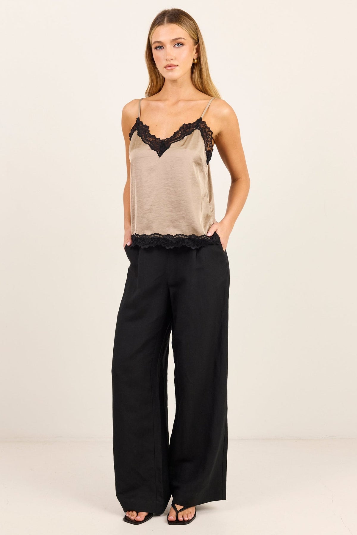 STORIES BE TOLD NOCTURNE SATIN LACE TRIM CAMI