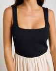 RE:UNION OBSIDIAN SQUARE NECK CONTRAST MIDI DRESS