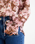 AMONG THE BRAVE ODYSSEY BLUSH FLORAL SHIRRED NECK LS TOP