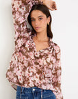 AMONG THE BRAVE ODYSSEY BLUSH FLORAL SHIRRED NECK LS TOP