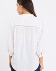 IVY + JACK ORNAMENTAL WHITE LACE INSERT PINTUCK SS SHIRT