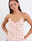 GEORGIA MAE OUTGOING CREAM CHERRY POLKA DOT FRILL CAMI TOP