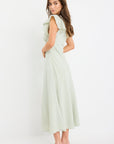 AMONG THE BRAVE OVATION SAGE GINGHAM FLUTTER SS KEYHOLE TIE MIDI DRESS
