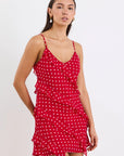 GEORGIA ZOE PASSION POLKA DOT RUFFLE MINI SLIP DRESS
