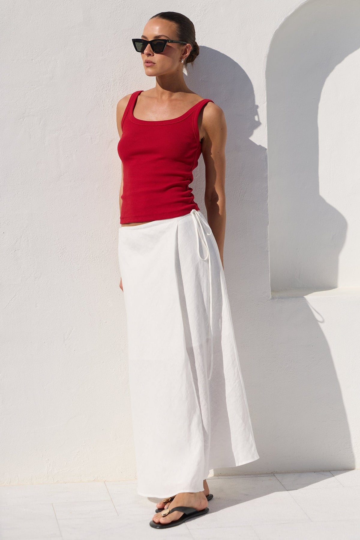 RE:UNION SAIL LINEN WRAP BIAS MAXI SKIRT