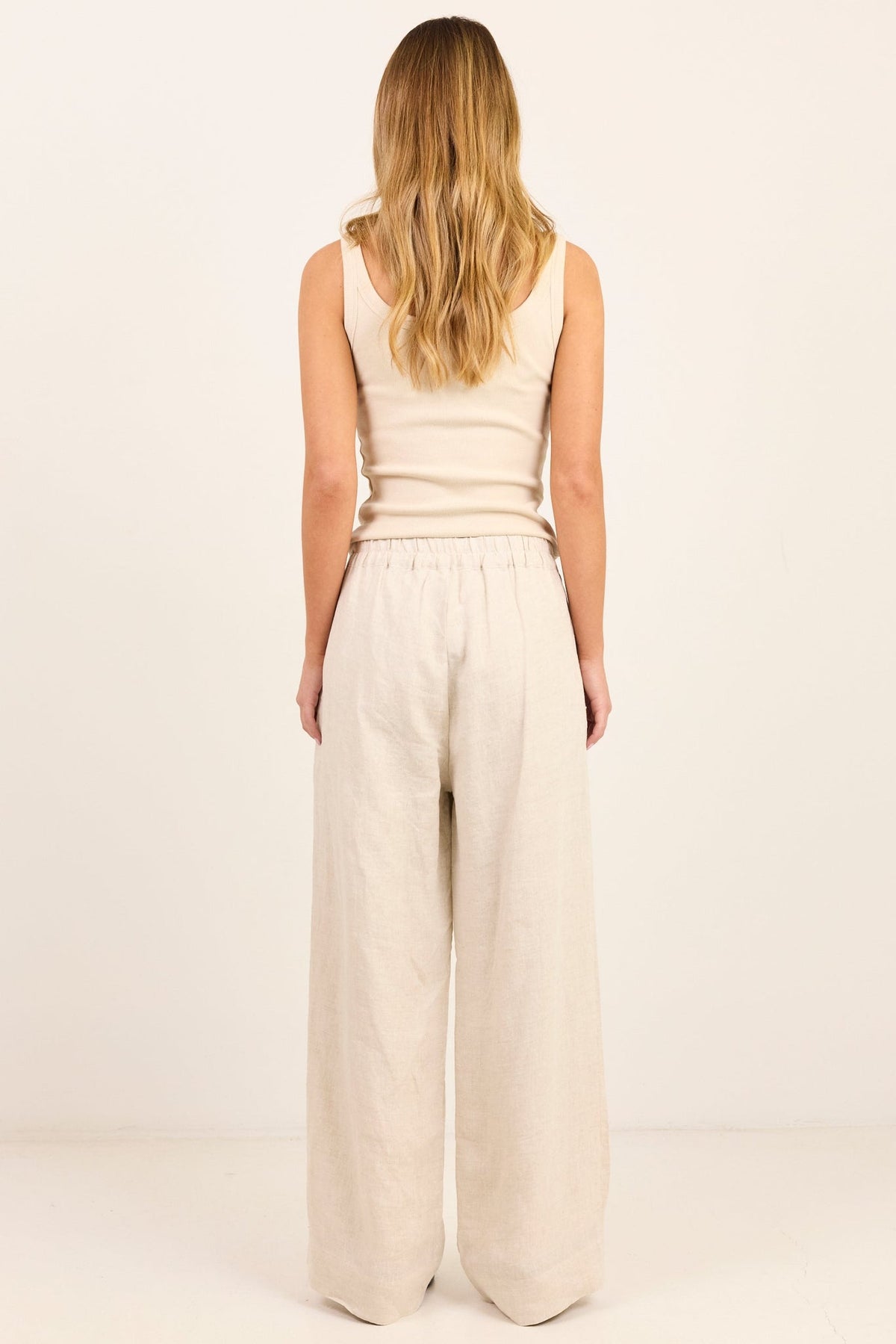 RE:UNION CURATOR LINEN PLEAT FRONT WIDE LEG PANTS