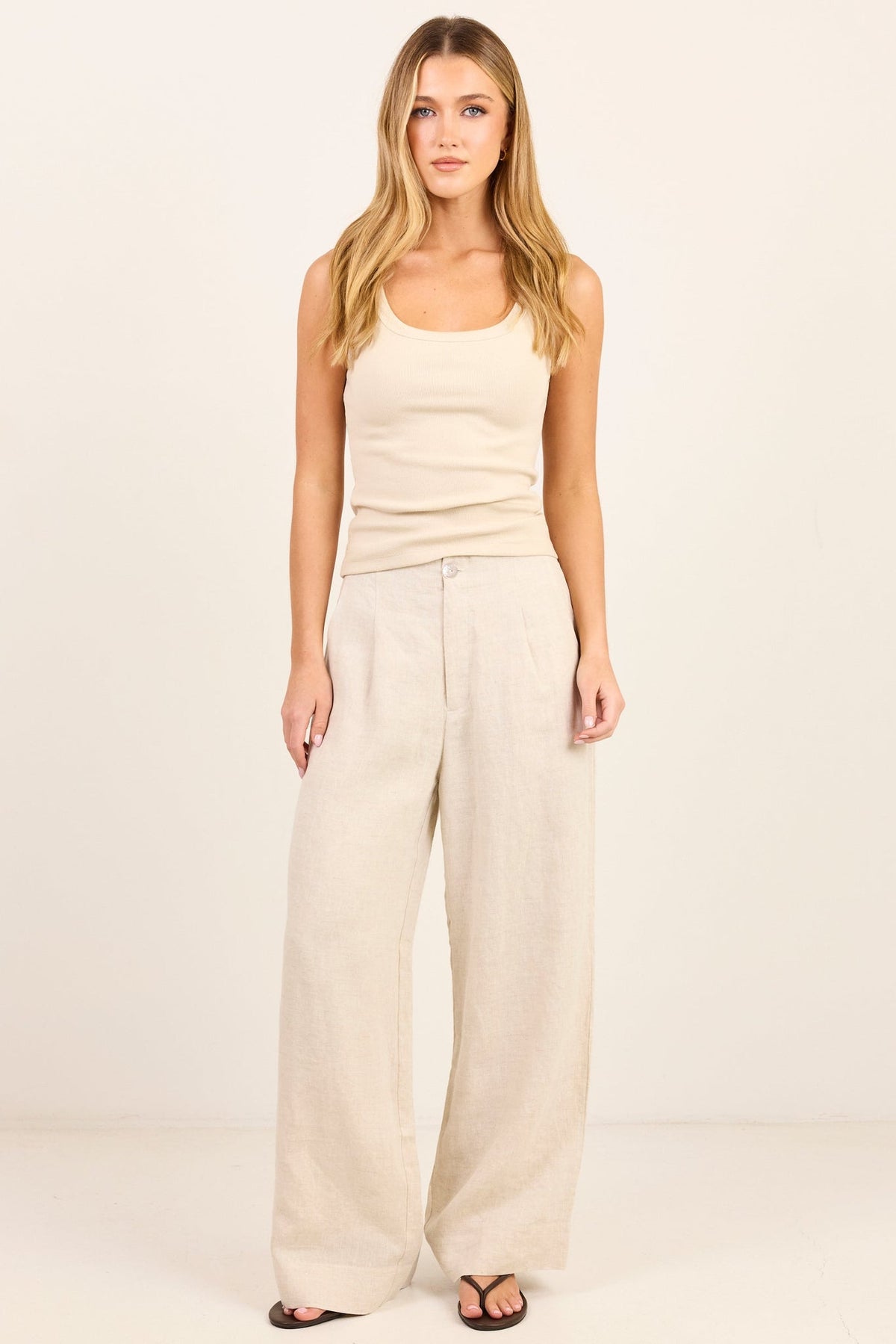 RE:UNION CURATOR LINEN PLEAT FRONT WIDE LEG PANTS