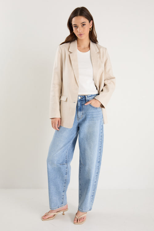 RE:UNION PILLAR CREAM LINEN 2 BUTTON BLAZER