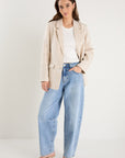 RE:UNION PILLAR CREAM LINEN 2 BUTTON BLAZER