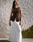 RE:UNION POLARITY LINEN VISCOSE CREW NECK FITTED VEST