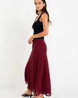 STORIES BE TOLD EMPORIUM POLKA DOT SATIN BIAS CUT MIDI SKIRT