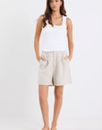 STORIES BE TOLD LITERAL NATURAL LINEN PLEAT FRONT SHORTS