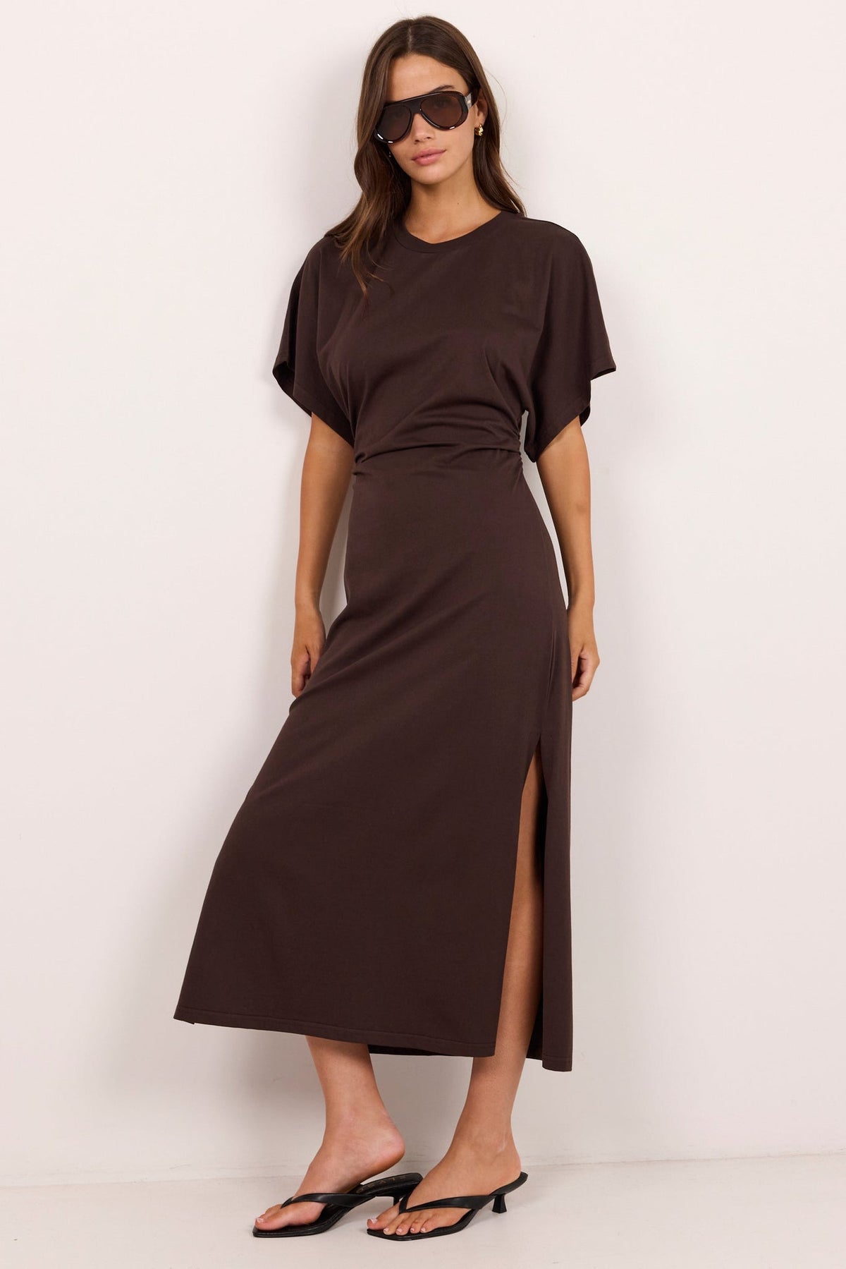 RE:UNION PULSE COTTON GATHERED WAIST DETAIL SHORT SLEEVE DRESS