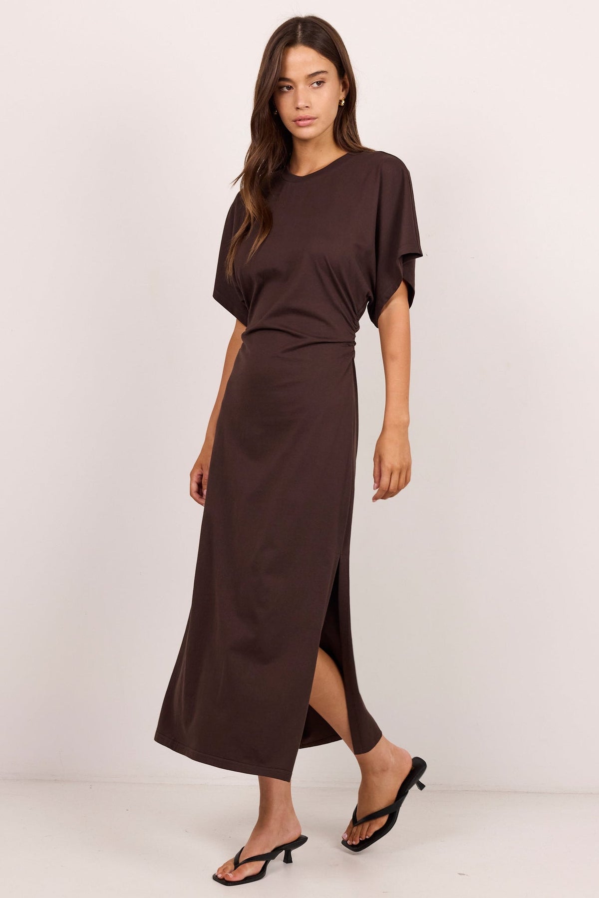 RE:UNION PULSE COTTON GATHERED WAIST DETAIL SHORT SLEEVE DRESS