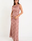 STORIES BE TOLD QUENCH BLUSH CHECK MESH PANELLED MAXI SKIRT