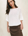 RE:UNION SUNRISE IVORY SS CROCHET KNIT TOP